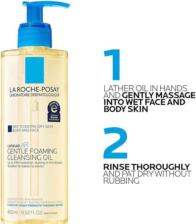 La Roche-Posay Lipikar AP+ Gentle Foaming Cleansing Oil, Gentle Oil Cleanser for Face and Body Formulated with Niacinamide, Long-Lasting 24-hour Hydration, Fragrance-Free & Soap Free - Image 10