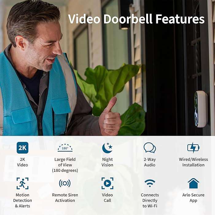 Arlo Video Doorbell 2K (2nd Gen, Latest Release), Wireless or Wired, Package Detection, Person & Vehicle Recognition, 1-Month Secure Plan, 2-Way Audio, Night Vision, Head to Toe Video View - Image 2