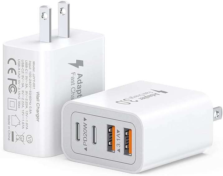 [2-Pack] 40W USB C Charger Block, 4-Port Type C Fast Charging Brick Dual PD&QC Wall Plug Adapter Compatible for iPhone13/14/15/16/17 Pro/Pro Max/iPad, Airpods, iwatch, Samsung Galaxy (White) - Image 1