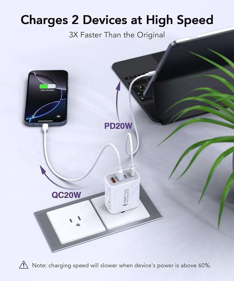 [2-Pack] 40W USB C Charger Block, 4-Port Type C Fast Charging Brick Dual PD&QC Wall Plug Adapter Compatible for iPhone13/14/15/16/17 Pro/Pro Max/iPad, Airpods, iwatch, Samsung Galaxy (White) - Image 3