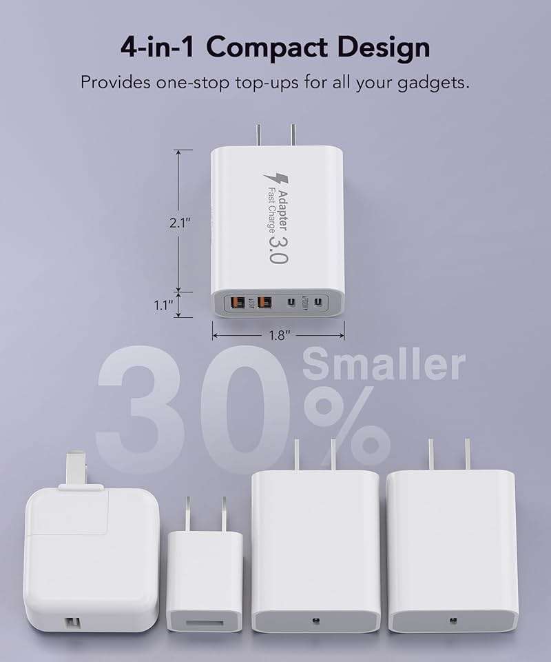 [2-Pack] 40W USB C Charger Block, 4-Port Type C Fast Charging Brick Dual PD&QC Wall Plug Adapter Compatible for iPhone13/14/15/16/17 Pro/Pro Max/iPad, Airpods, iwatch, Samsung Galaxy (White) - Image 5
