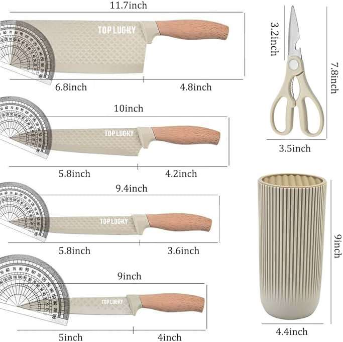 Knife Set, Wiztoynia 6-Piece Khaki Kitchen Knife Set for Home, Anti-Rust Non-stick Stainless Steel Sharp Chef Knife Sets with Universal Knife Block for Kitchen, Ergonomical Design (Khaki) - Image 3