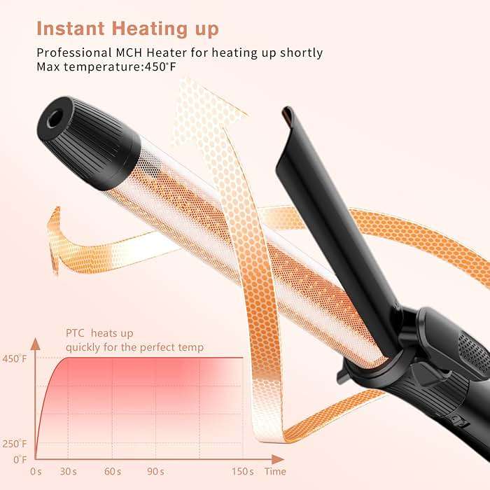 1 Inch Curling Iron with Clipped Tourmaline Ceramic Barrel Professional 1.25 Inch Hair Curler up to 450°F Dual Voltage for Traveling 60 Mins Auto Off Suit for Different (Black, 1 inch) - Image 2