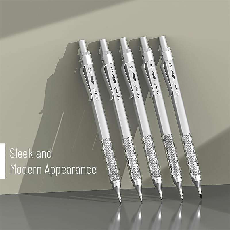 Mr. Pen- Professional Metal Mechanical Pencil Set with Lead Refills & Erasers, 5 Pack, 5 Sizes, 0.3, 0.5, 0.7, 0.9 & 2mm, 6x Tubes HB, 2B & Colored Lead Refills for School Supplies, Drawing, Sketching - Image 7