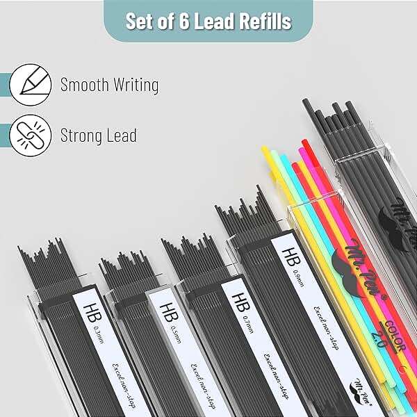 Mr. Pen- Professional Metal Mechanical Pencil Set with Lead Refills & Erasers, 5 Pack, 5 Sizes, 0.3, 0.5, 0.7, 0.9 & 2mm, 6x Tubes HB, 2B & Colored Lead Refills for School Supplies, Drawing, Sketching - Image 8