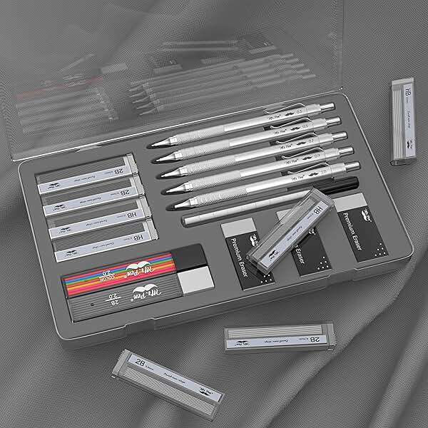 Mr. Pen- Professional Metal Mechanical Pencil Set with Lead Refills & Erasers, 5 Pack, 5 Sizes, 0.3, 0.5, 0.7, 0.9 & 2mm, 6x Tubes HB, 2B & Colored Lead Refills for School Supplies, Drawing, Sketching - Image 9