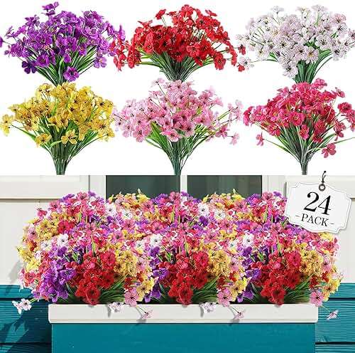 AGIRL 24 Bundles Artificial Flowers for Outdoor,No Fade Fake Plastic Flowers Faux Plants for Decoration Hanging Planters Indoor Outside Garden Porch Window Box Home Wedding Farmhouse - Image 1