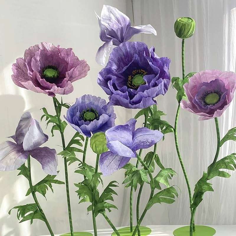 LG LOUIS GARDEN Large Artificial Flowers for Decoration, 9 Pcs/Set Giant Paper Flowers for Wedding Birthday Mother's Day Purple Party Banquet Backdrop Decor Photography Props, Shop Window Display - Image 1