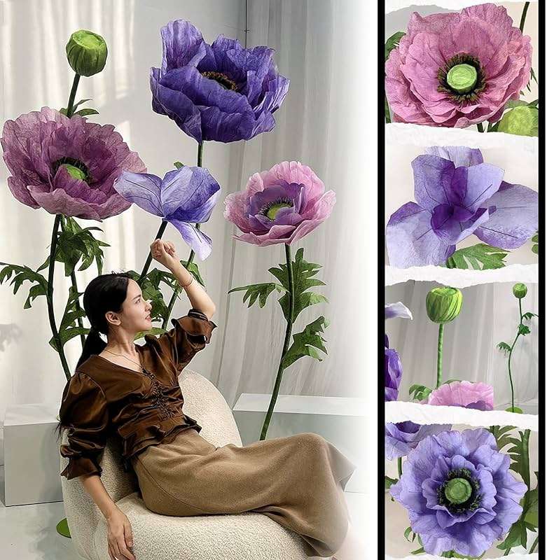 LG LOUIS GARDEN Large Artificial Flowers for Decoration, 9 Pcs/Set Giant Paper Flowers for Wedding Birthday Mother's Day Purple Party Banquet Backdrop Decor Photography Props, Shop Window Display - Image 2