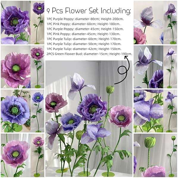 LG LOUIS GARDEN Large Artificial Flowers for Decoration, 9 Pcs/Set Giant Paper Flowers for Wedding Birthday Mother's Day Purple Party Banquet Backdrop Decor Photography Props, Shop Window Display - Image 3