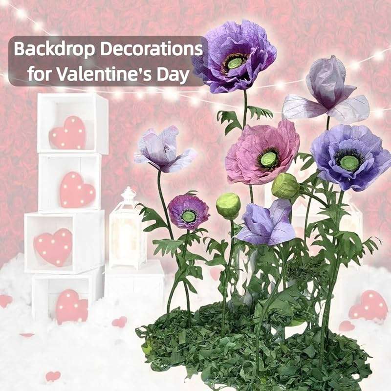 LG LOUIS GARDEN Large Artificial Flowers for Decoration, 9 Pcs/Set Giant Paper Flowers for Wedding Birthday Mother's Day Purple Party Banquet Backdrop Decor Photography Props, Shop Window Display - Image 4