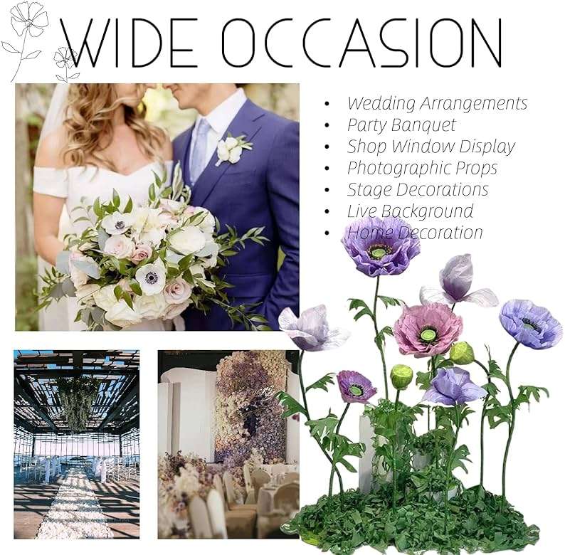 LG LOUIS GARDEN Large Artificial Flowers for Decoration, 9 Pcs/Set Giant Paper Flowers for Wedding Birthday Mother's Day Purple Party Banquet Backdrop Decor Photography Props, Shop Window Display - Image 5