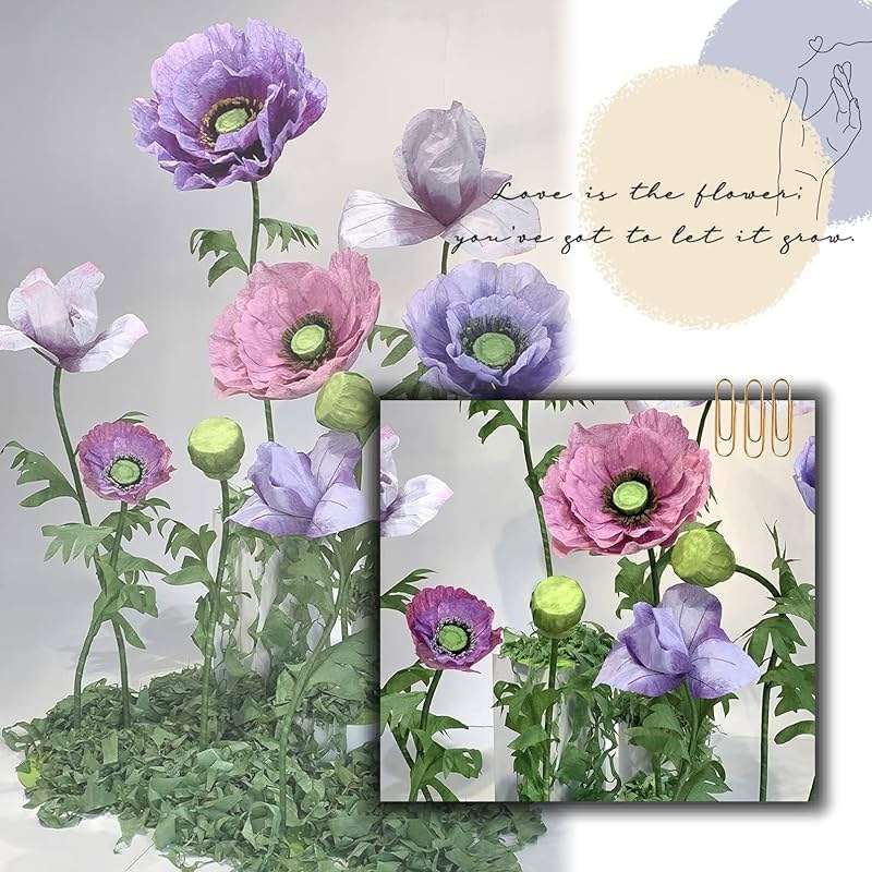 LG LOUIS GARDEN Large Artificial Flowers for Decoration, 9 Pcs/Set Giant Paper Flowers for Wedding Birthday Mother's Day Purple Party Banquet Backdrop Decor Photography Props, Shop Window Display - Image 8
