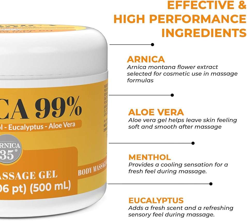 Arnica 35 Arnica Body Massage Gel – Water-Based Cosmetic Massage Gel with Arnica Montana, Fast-Absorbing Lightweight Texture, Non-Greasy Feel, Dermatologically Tested, 16.9 fl oz - Image 3