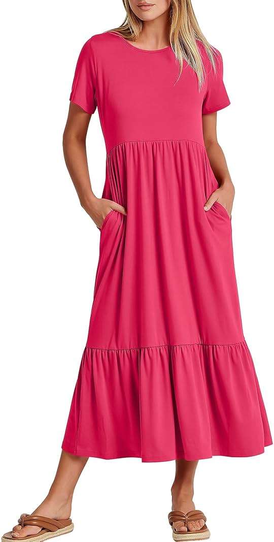 ANRABESS Womens 2026 Summer Casual Maxi Dress A line Tiered Flowy Short Sleeve Crewneck T Shirt Beach Travel Long Dresses - Image 1