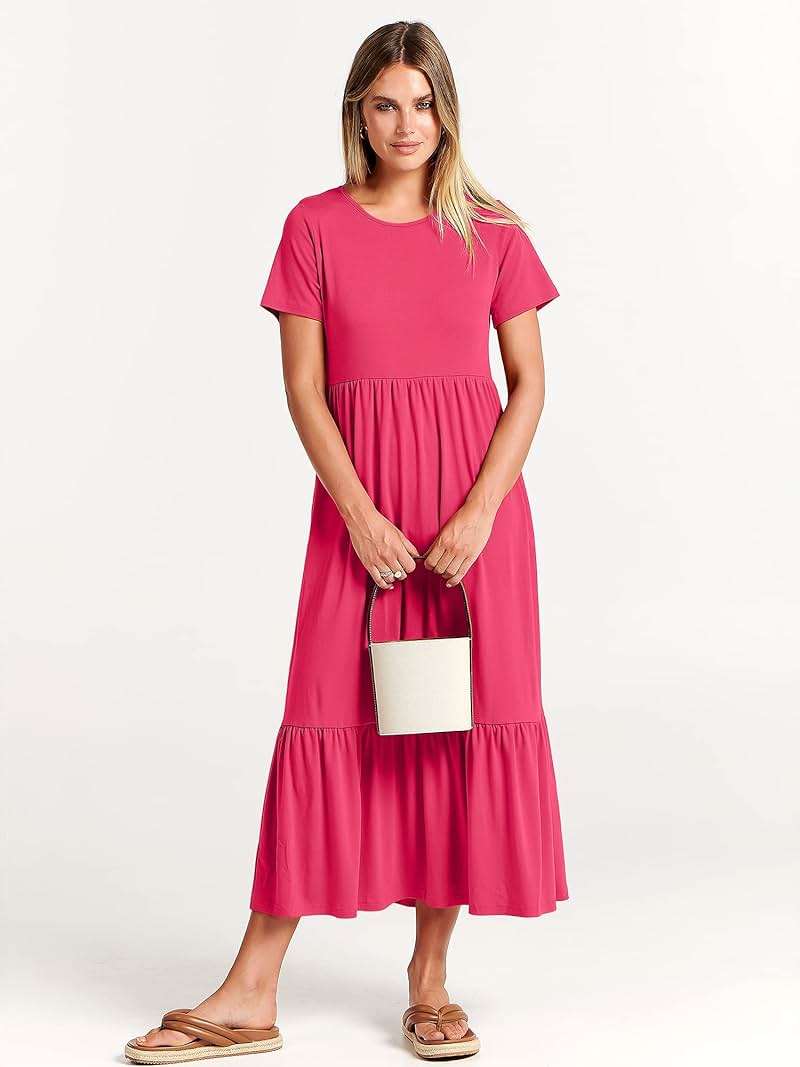 ANRABESS Womens 2026 Summer Casual Maxi Dress A line Tiered Flowy Short Sleeve Crewneck T Shirt Beach Travel Long Dresses - Image 2