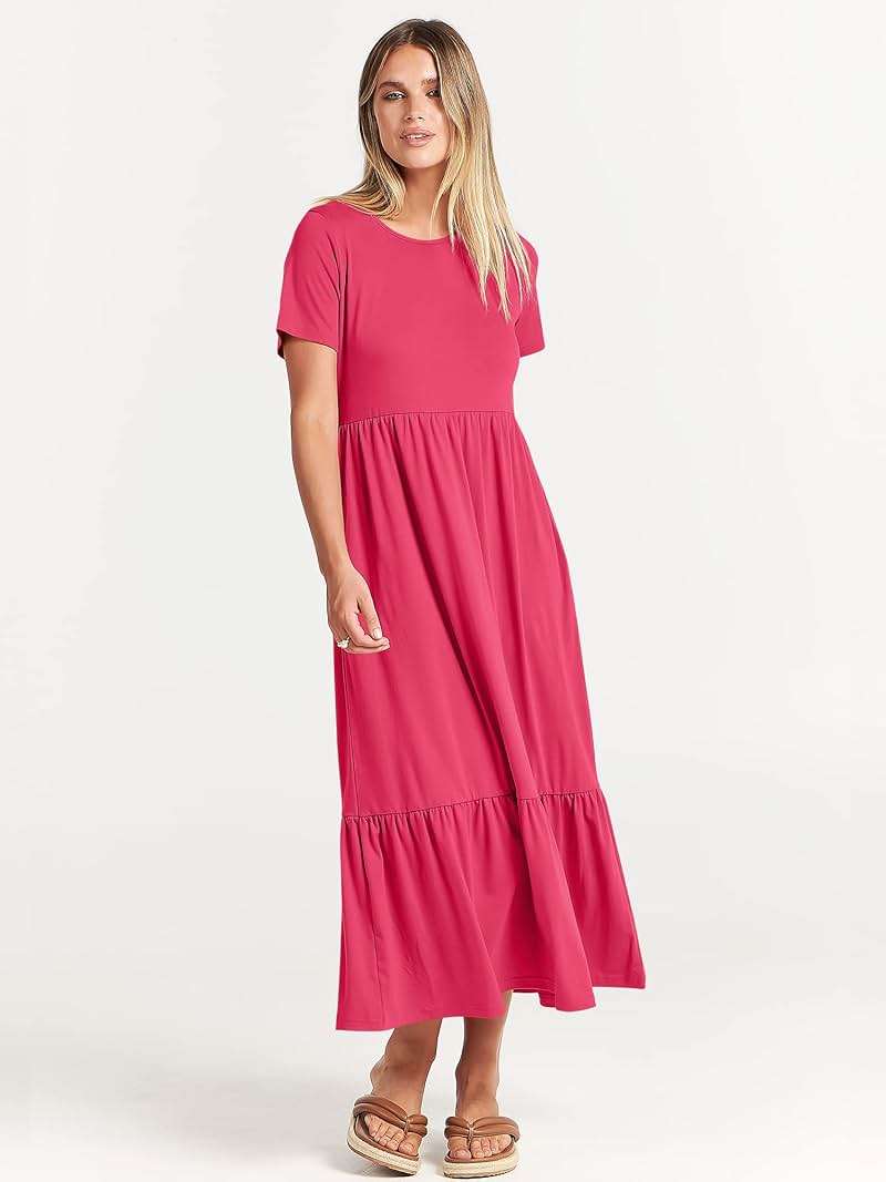 ANRABESS Womens 2026 Summer Casual Maxi Dress A line Tiered Flowy Short Sleeve Crewneck T Shirt Beach Travel Long Dresses - Image 3