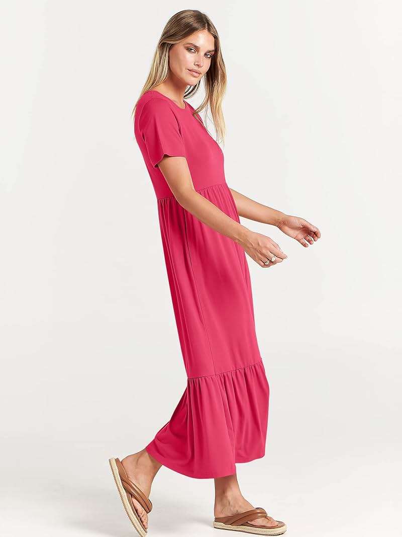 ANRABESS Womens 2026 Summer Casual Maxi Dress A line Tiered Flowy Short Sleeve Crewneck T Shirt Beach Travel Long Dresses - Image 4