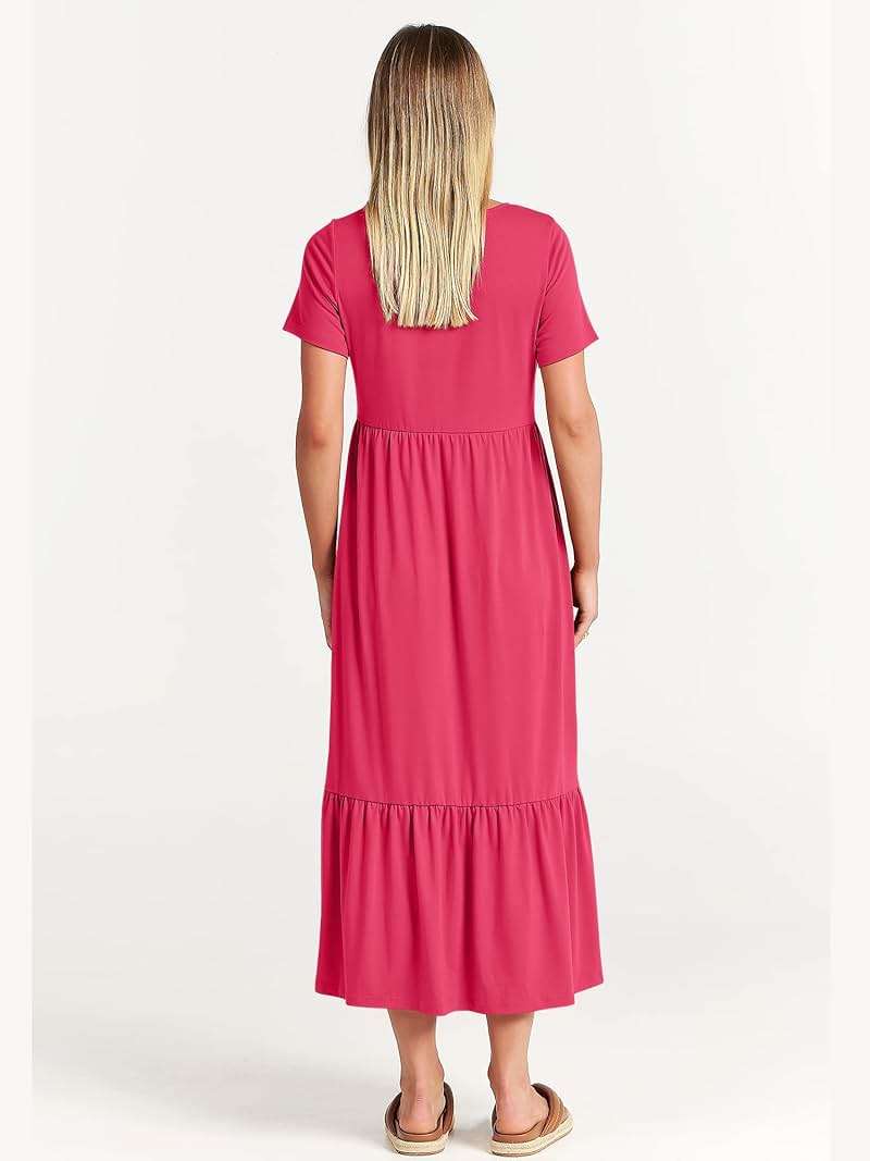 ANRABESS Womens 2026 Summer Casual Maxi Dress A line Tiered Flowy Short Sleeve Crewneck T Shirt Beach Travel Long Dresses - Image 5