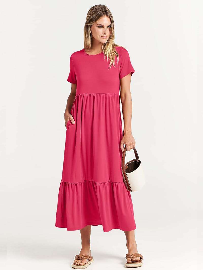 ANRABESS Womens 2026 Summer Casual Maxi Dress A line Tiered Flowy Short Sleeve Crewneck T Shirt Beach Travel Long Dresses - Image 6