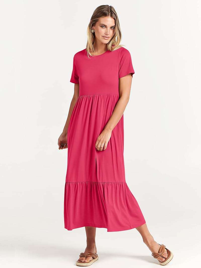 ANRABESS Womens 2026 Summer Casual Maxi Dress A line Tiered Flowy Short Sleeve Crewneck T Shirt Beach Travel Long Dresses - Image 7