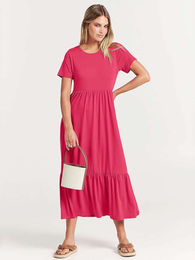 ANRABESS Womens 2026 Summer Casual Maxi Dress A line Tiered Flowy Short Sleeve Crewneck T Shirt Beach Travel Long Dresses - Image 8