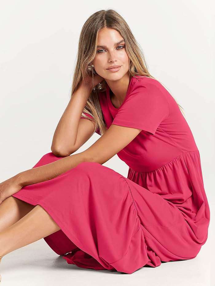 ANRABESS Womens 2026 Summer Casual Maxi Dress A line Tiered Flowy Short Sleeve Crewneck T Shirt Beach Travel Long Dresses - Image 9