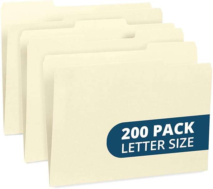 Blue Summit Supplies 200 File Folders, Letter Size, 1/3 Cut Tab, Manila | Durable 11pt Uncoated Paper, 1/3 Cut Top Tab, Assorted Tab Positions, for Office, School, and Home Filing - Image 1