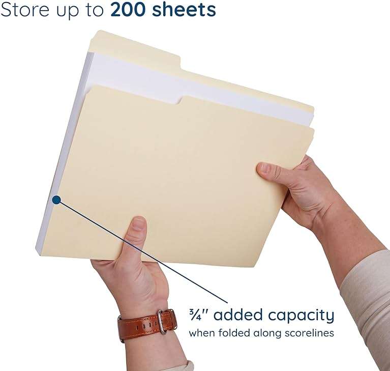 Blue Summit Supplies 200 File Folders, Letter Size, 1/3 Cut Tab, Manila | Durable 11pt Uncoated Paper, 1/3 Cut Top Tab, Assorted Tab Positions, for Office, School, and Home Filing - Image 3