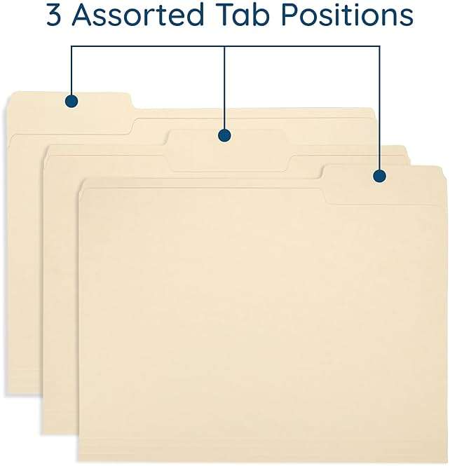 Blue Summit Supplies 200 File Folders, Letter Size, 1/3 Cut Tab, Manila | Durable 11pt Uncoated Paper, 1/3 Cut Top Tab, Assorted Tab Positions, for Office, School, and Home Filing - Image 4