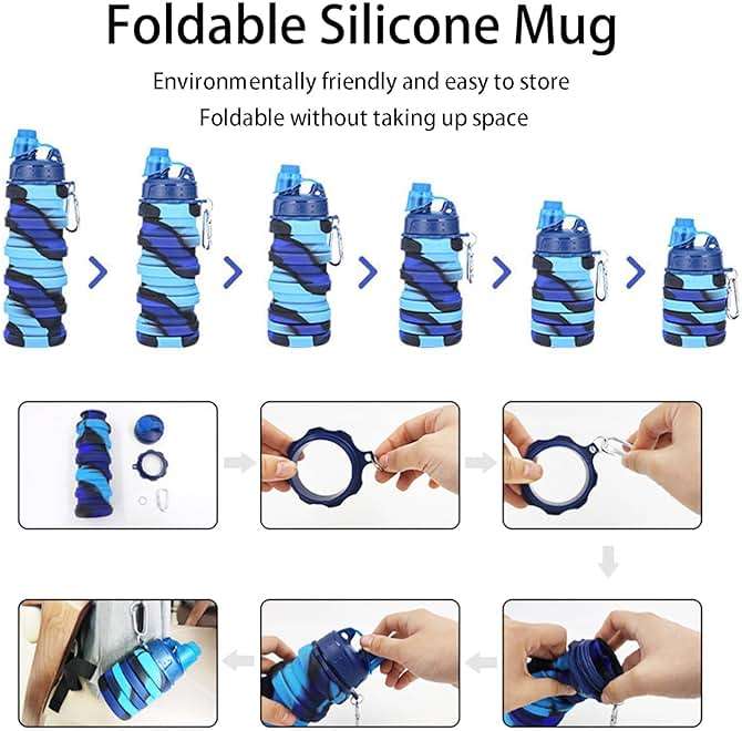 YCTMALL Collapsible Water Bottles Travel water bottle Sports Portable Sport Water Bottle Reusable Water Bottles comes with mountaineering Buckle 500ml silicone Water-proof camping water bottle - Image 4