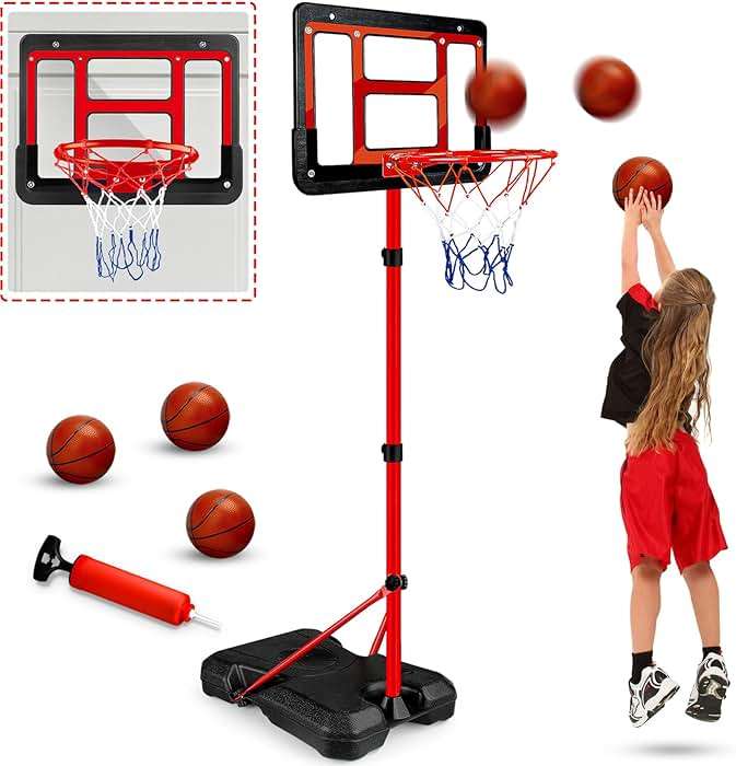 Kids Basketball Hoop with Stand, Adjustable Basketball Set, Toddler Basketball Toys for Boys Age 3 4 5 6 7 8, Indoor Outdoor Backyard Sport Game Gifts - Image 1