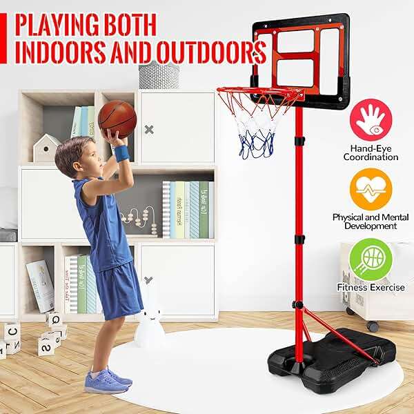 Kids Basketball Hoop with Stand, Adjustable Basketball Set, Toddler Basketball Toys for Boys Age 3 4 5 6 7 8, Indoor Outdoor Backyard Sport Game Gifts - Image 4