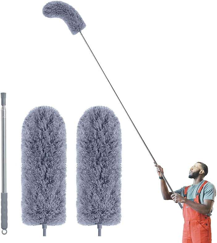 IVYROLL Duster with Extension Pole for Cleaning (2 Microfiber Heads Kit), 100" Long Feather Duster for High Ceilings with Washable Head, Cleaning Supplies for Housekeeping, Ceiling Fan, Furniture - Image 1