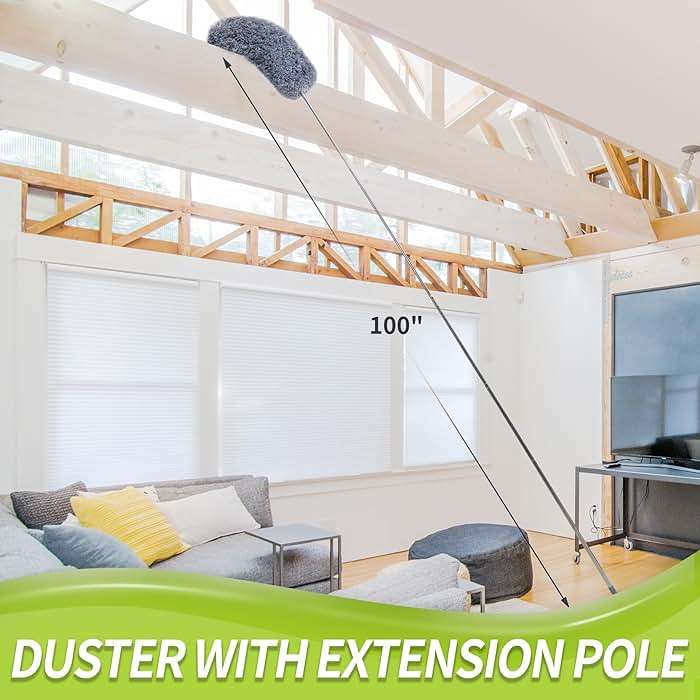 IVYROLL Duster with Extension Pole for Cleaning (2 Microfiber Heads Kit), 100" Long Feather Duster for High Ceilings with Washable Head, Cleaning Supplies for Housekeeping, Ceiling Fan, Furniture - Image 3