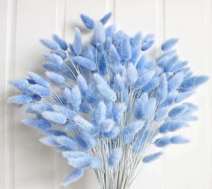120 PCS Blue Dried Pampas Grass Decor, 17-inch Pompas Floral, Dry Flowers for Decoration, Pampas Grass in Bulk Tall, Blue Bunny Tails Dried Flowers for Boho Wedding Decor - Image 1