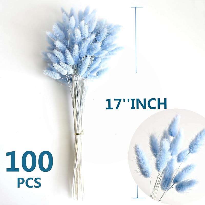 120 PCS Blue Dried Pampas Grass Decor, 17-inch Pompas Floral, Dry Flowers for Decoration, Pampas Grass in Bulk Tall, Blue Bunny Tails Dried Flowers for Boho Wedding Decor - Image 2