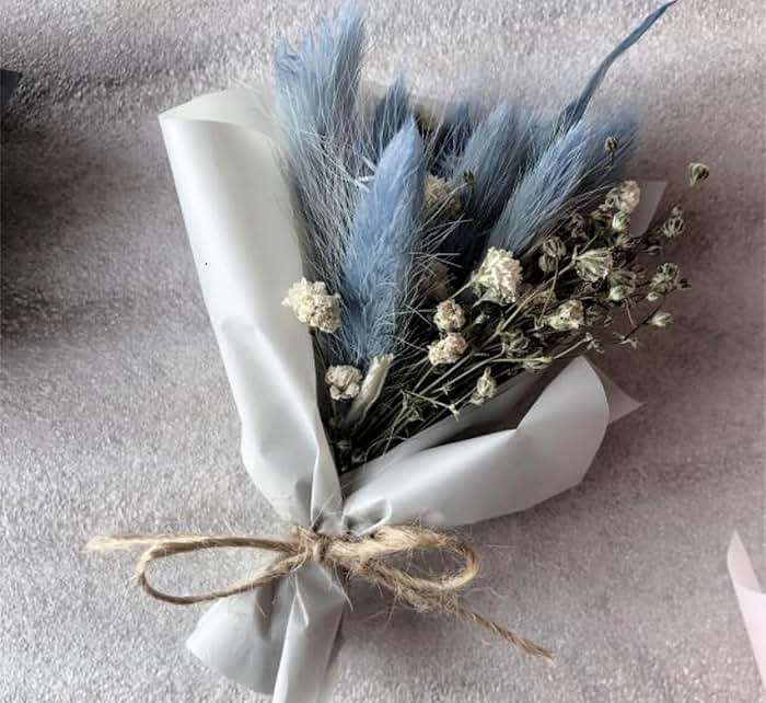 120 PCS Blue Dried Pampas Grass Decor, 17-inch Pompas Floral, Dry Flowers for Decoration, Pampas Grass in Bulk Tall, Blue Bunny Tails Dried Flowers for Boho Wedding Decor - Image 5