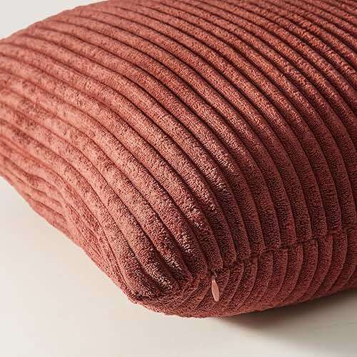 Topfinel Fall Burnt Orange Decorative Throw Pillows Covers 18x18 Inch Set of 4,Yellow Green Gradient Series Corduroy Striped Square Pillow Case,Western Modern Cushion Cover for Couch Sofa Bedroom - Image 3