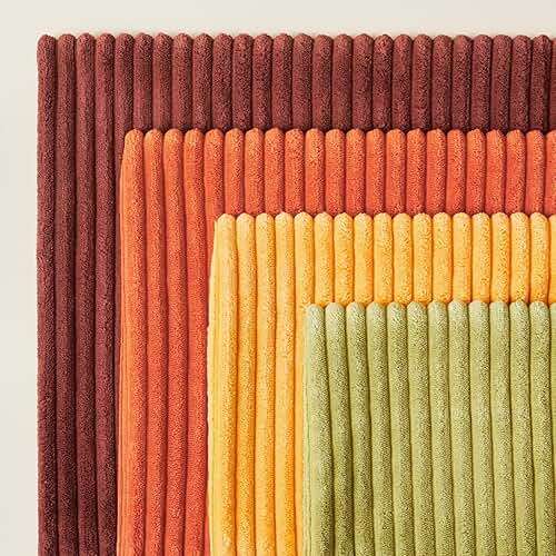 Topfinel Fall Burnt Orange Decorative Throw Pillows Covers 18x18 Inch Set of 4,Yellow Green Gradient Series Corduroy Striped Square Pillow Case,Western Modern Cushion Cover for Couch Sofa Bedroom - Image 4