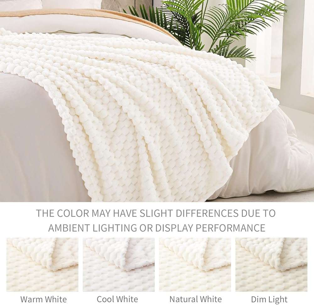 Exclusivo Mezcla Fleece Throw Blanket for Couch, Extra Large Fuzzy Ivory Bed Blankets, Soft Cozy Plush Sofa Throws for All Seasons, 50x70 Inches - Image 5