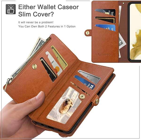 XcaseBar for iPhone XR 6.1" Wallet case with 【RFID Blocking】 Zipper Credit Card Holder, Flip Folio Book PU Leather Phone case Shockproof Cover Women Men for Apple XR case Light Brown - Image 2