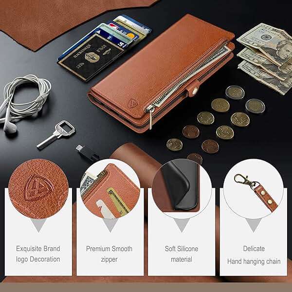 XcaseBar for iPhone XR 6.1" Wallet case with 【RFID Blocking】 Zipper Credit Card Holder, Flip Folio Book PU Leather Phone case Shockproof Cover Women Men for Apple XR case Light Brown - Image 6