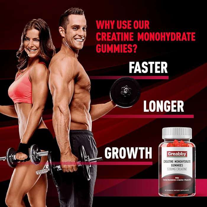 GREABBY Creatine Monohydrate Gummies - 5g Creatine Monohydrate with L-Taurine, B12, Mixed Berry Flavor, 120 Count - Image 2