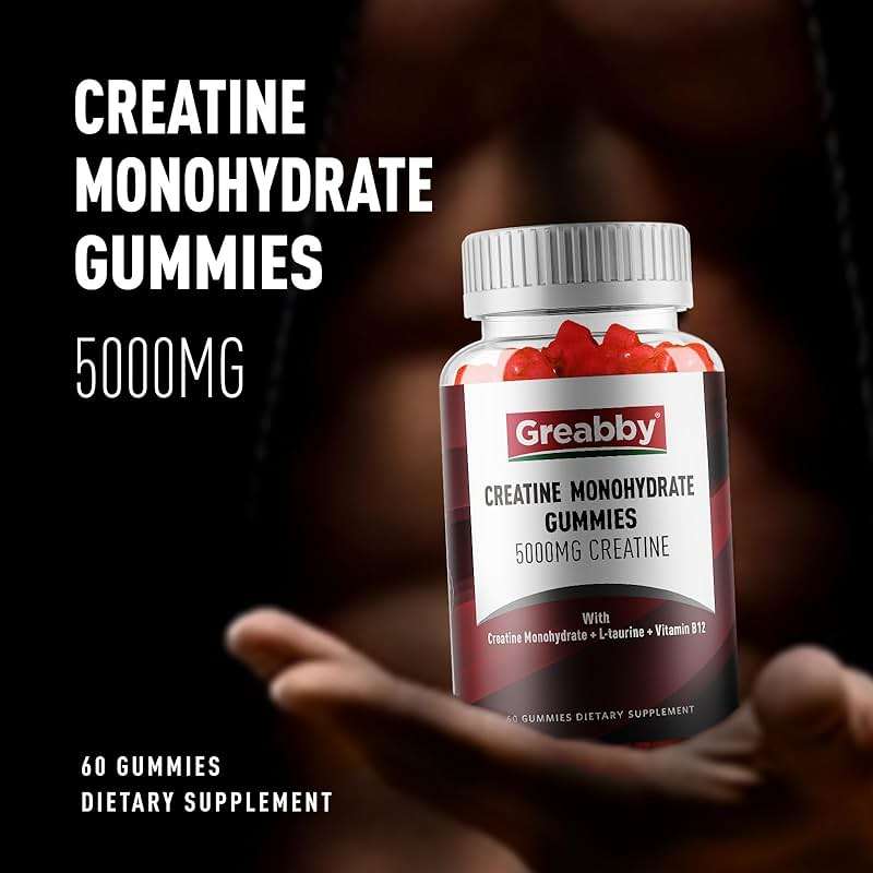 GREABBY Creatine Monohydrate Gummies - 5g Creatine Monohydrate with L-Taurine, B12, Mixed Berry Flavor, 120 Count - Image 3