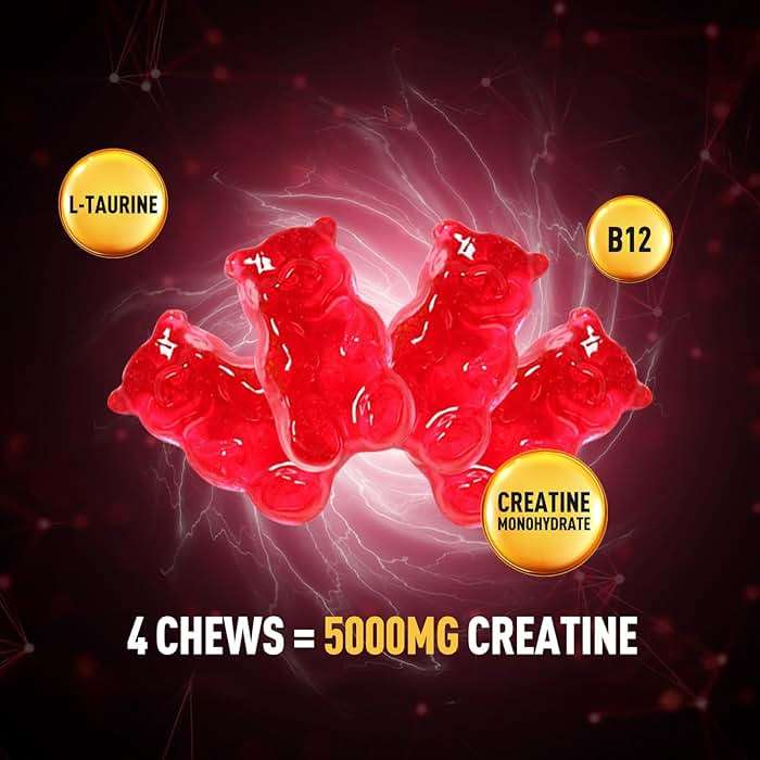 GREABBY Creatine Monohydrate Gummies - 5g Creatine Monohydrate with L-Taurine, B12, Mixed Berry Flavor, 120 Count - Image 7