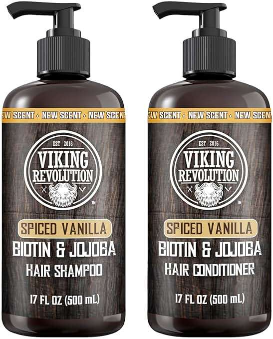 Viking Revolution Spiced Vanilla Mens Shampoo and Conditioner Set with Biotin and Jojoba Oil - Natural Hair Shampoo and Hair Conditioner for Men with Vitamin B5 - Mens Shampoo for Thinning Hair (17Oz) - Image 1