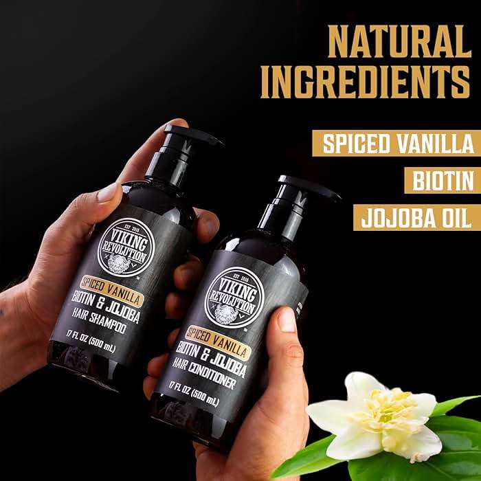 Viking Revolution Spiced Vanilla Mens Shampoo and Conditioner Set with Biotin and Jojoba Oil - Natural Hair Shampoo and Hair Conditioner for Men with Vitamin B5 - Mens Shampoo for Thinning Hair (17Oz) - Image 4