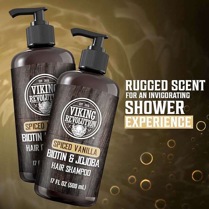 Viking Revolution Spiced Vanilla Mens Shampoo and Conditioner Set with Biotin and Jojoba Oil - Natural Hair Shampoo and Hair Conditioner for Men with Vitamin B5 - Mens Shampoo for Thinning Hair (17Oz) - Image 5