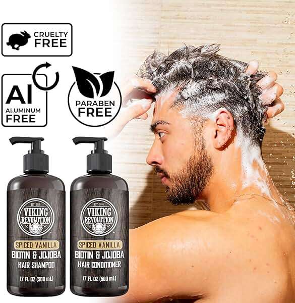 Viking Revolution Spiced Vanilla Mens Shampoo and Conditioner Set with Biotin and Jojoba Oil - Natural Hair Shampoo and Hair Conditioner for Men with Vitamin B5 - Mens Shampoo for Thinning Hair (17Oz) - Image 6